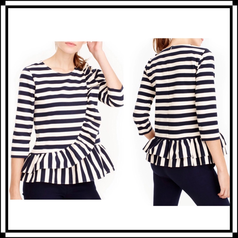 J.Crew Asymmetrical Stripe Ruffle Top Size Small